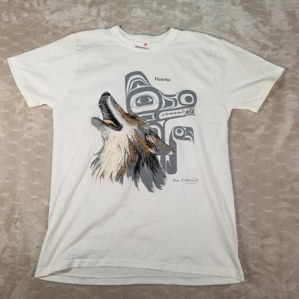 Vintage Sue Coleman Victoria BC Wolf‎ Shirt Sz Large Penman's Tag